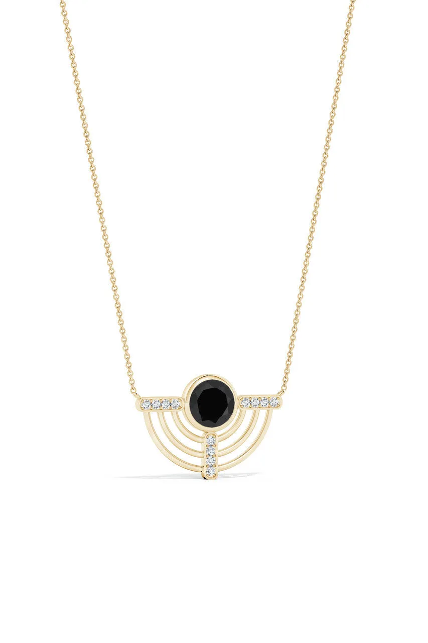 Infinity Half Concentric Circle 14K Gold and Black Onyx Pendant Necklace