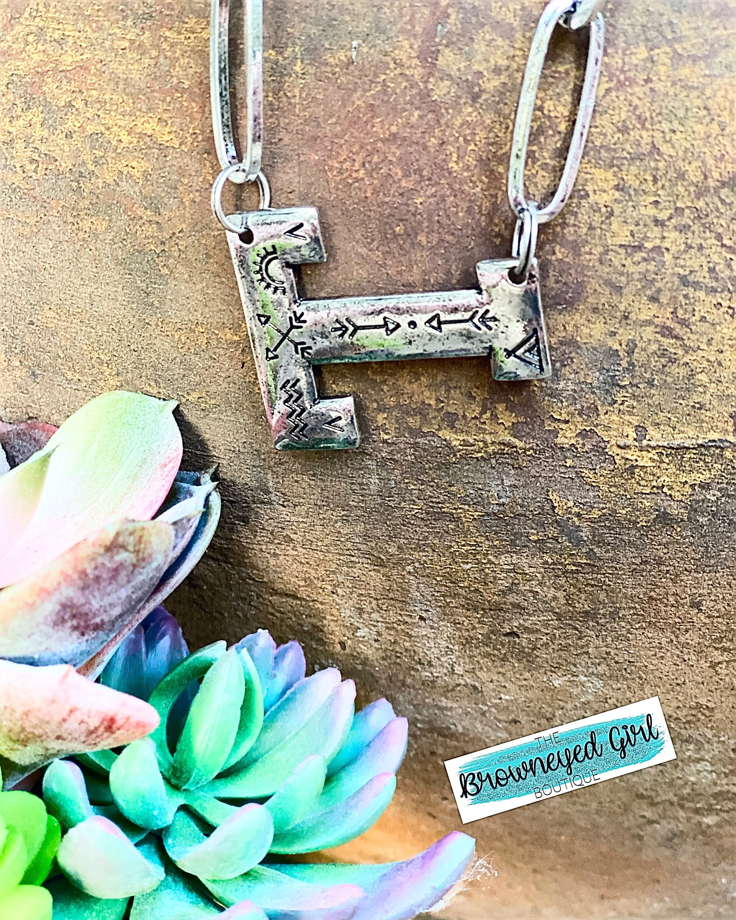 Initial Hand Stamped Necklace Pewter