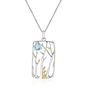 Italian Craftsman Jewelry Abstract Design Inlaid Natural Topaz Rectangle Pendant Silver Necklace for Women