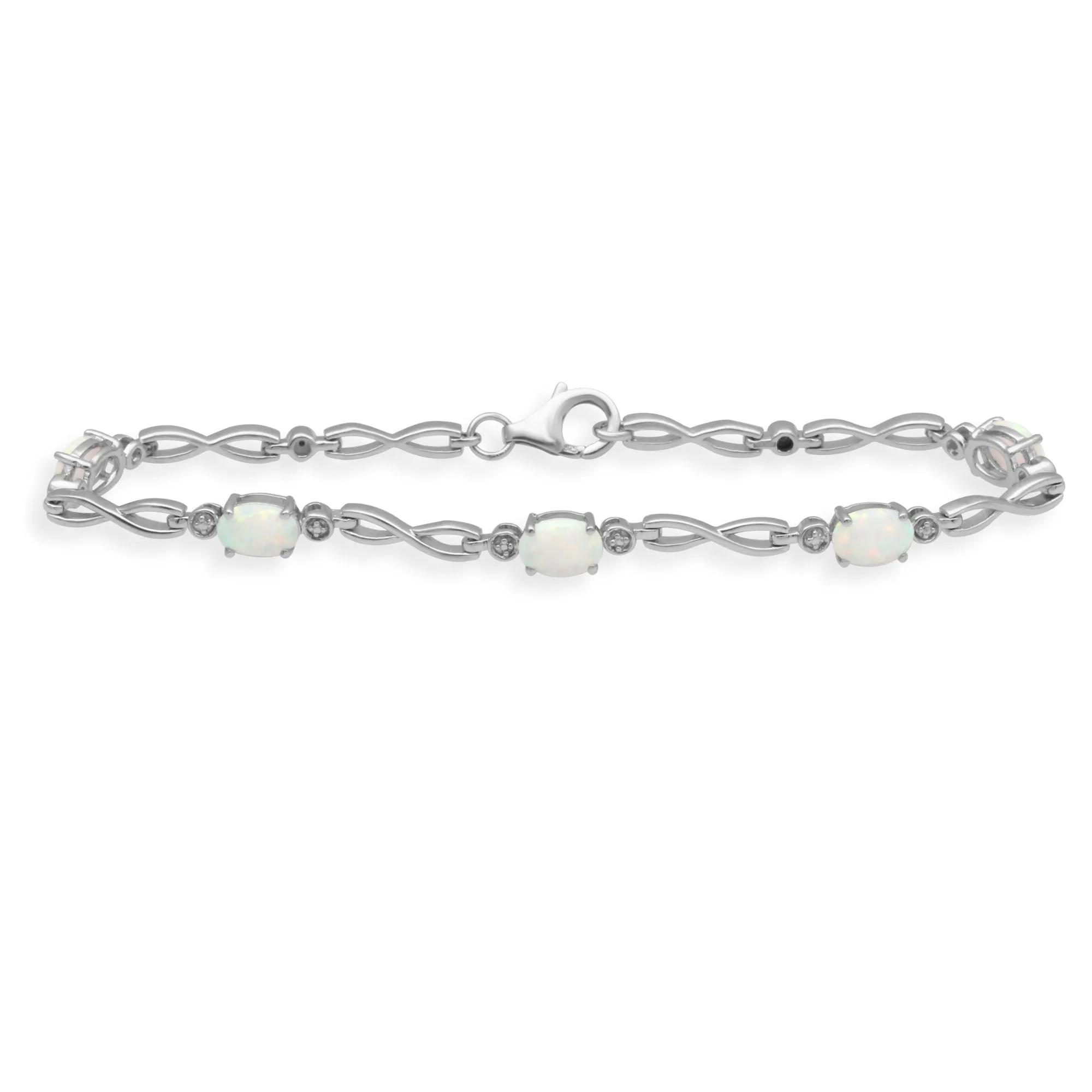 Jewelili Sterling Silver With Oval Opal Link Bracelet