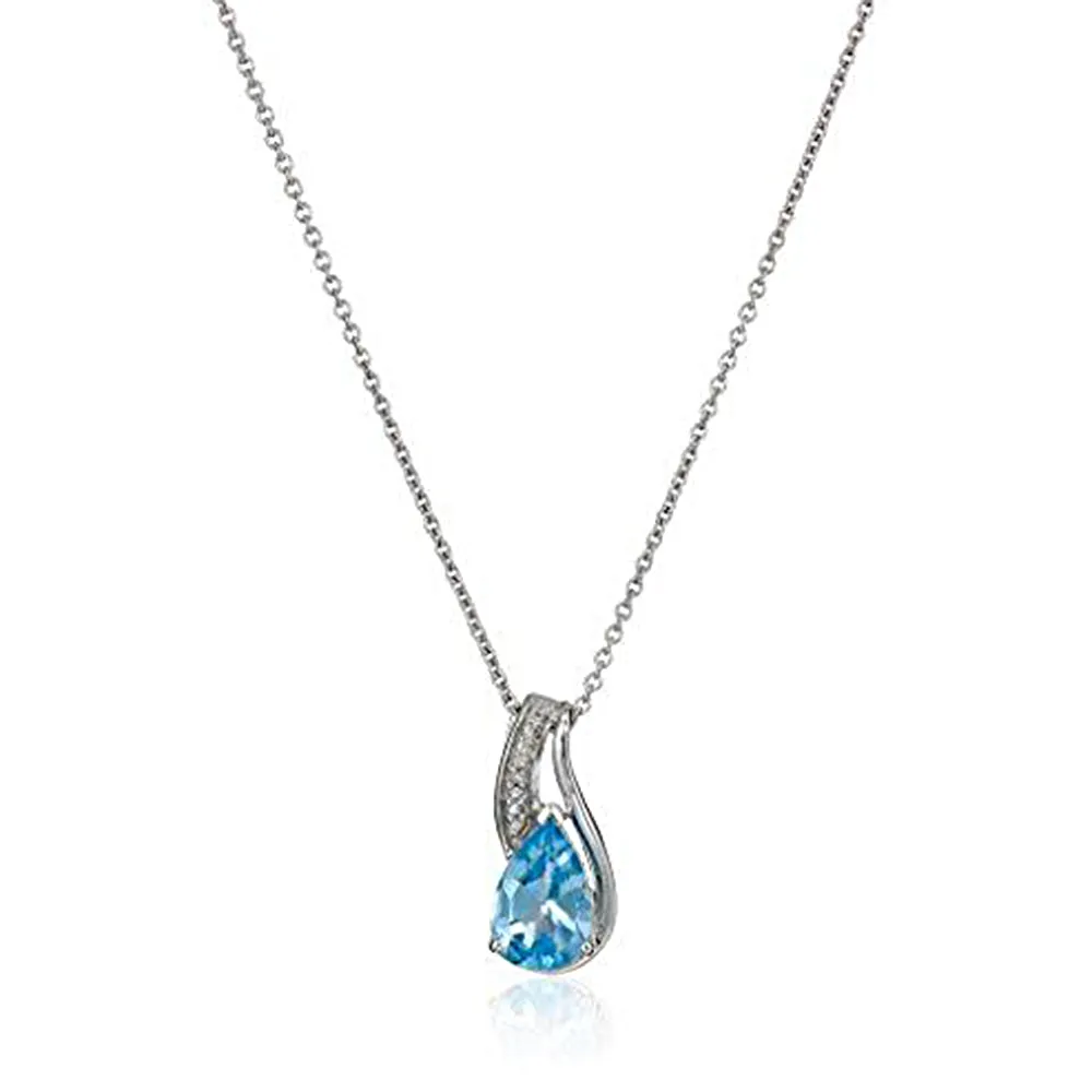 Jewelili Sterling Silver With Swiss Blue Topaz and White Diamonds Teardrop Jewelry Set