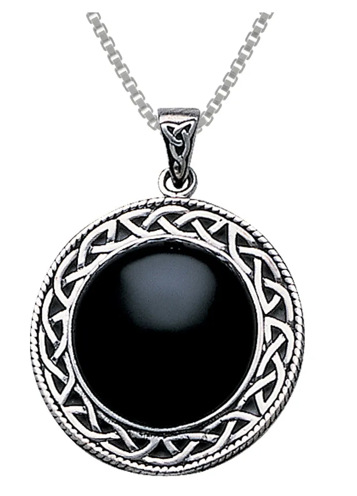 Jewelry Trends Sterling Silver and Black Onyx Celtic Knotwork Pendant on 18 Inch Box Chain Necklace