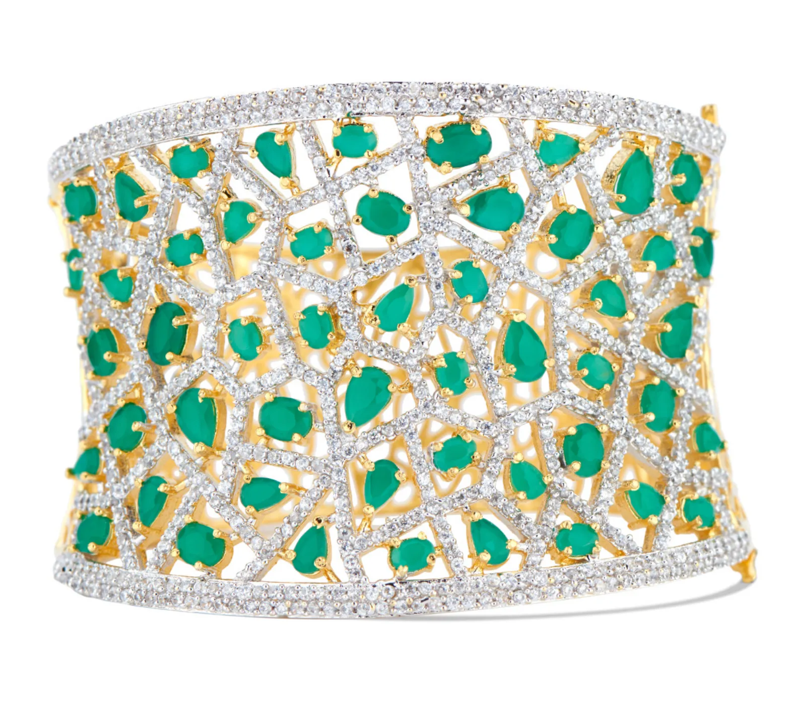 Jhanvi Statement Cuff In Emerald By Jaipur Rose