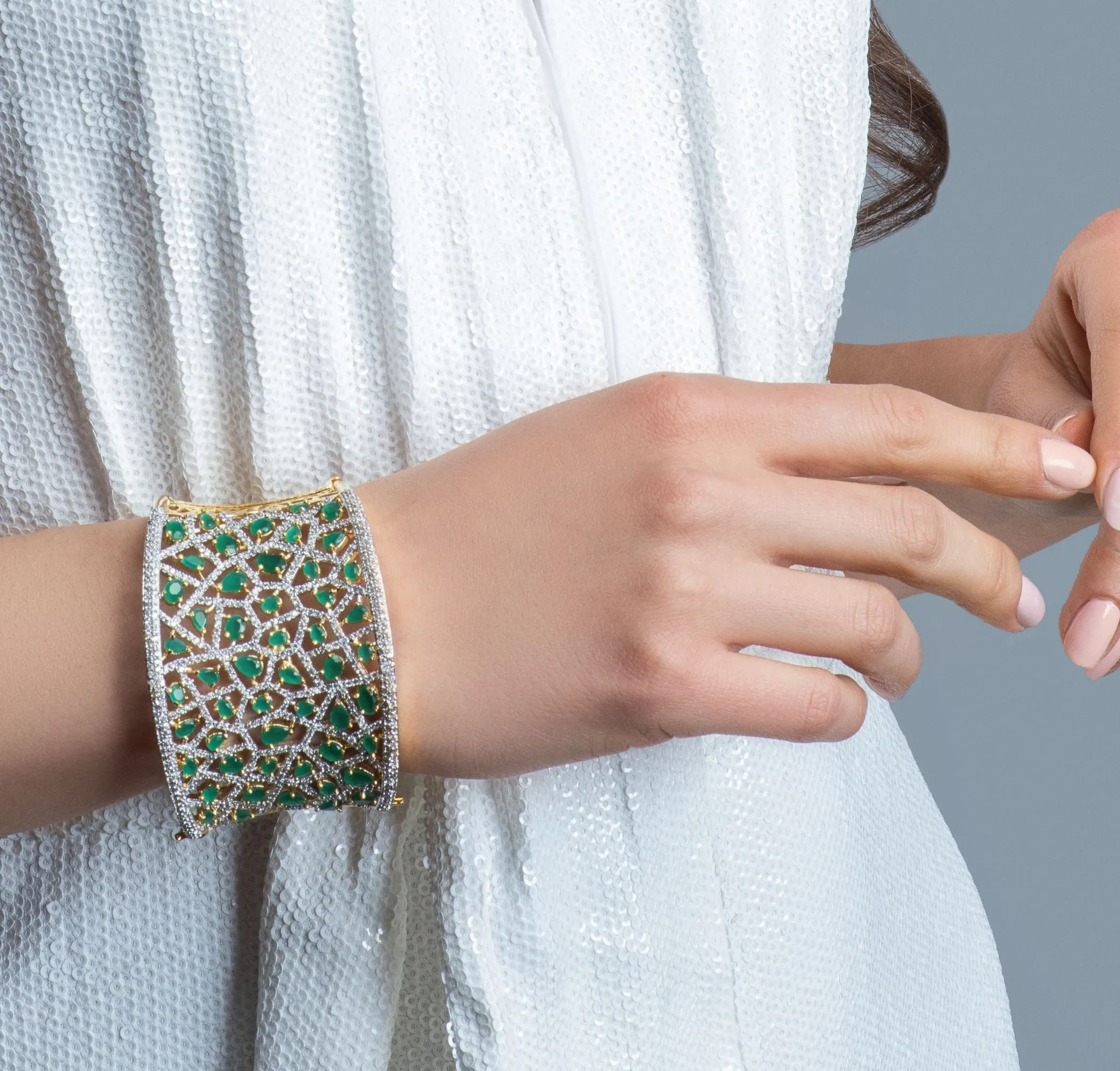 Jhanvi Statement Cuff In Emerald By Jaipur Rose