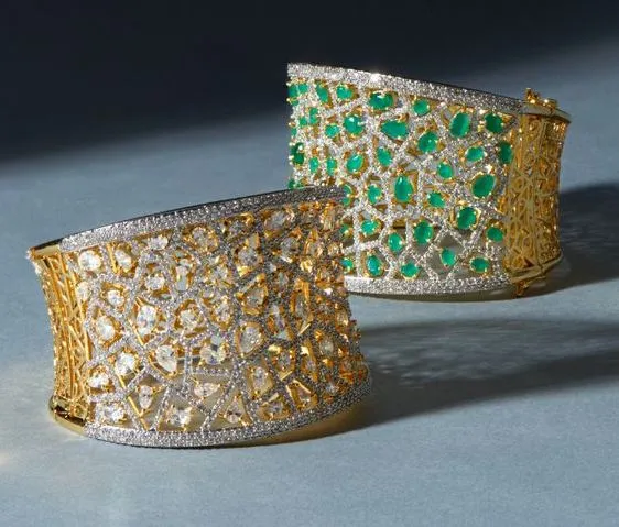 Jhanvi Statement Cuff In Emerald By Jaipur Rose