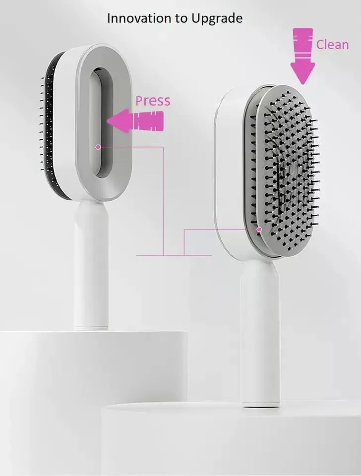 JiedHiur Self Cleaning Hair Brush, 3D Air Cushion Hair Brushes for Women, Airbag Massage Combs for Women, Hair Brush for Thick Hair (White)