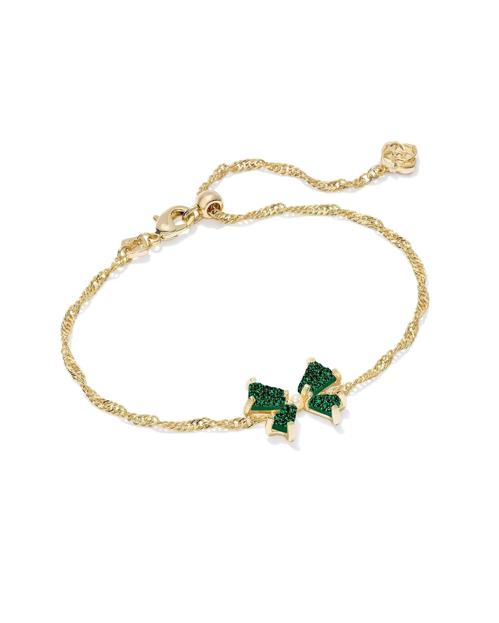 Kendra Scott Blair Gold Bow Small Delicate Chain Bracelet in Emerald Drusy