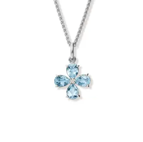 Klover Large Flower Necklace Pendant White Gold - Blue Topaz & Diamond