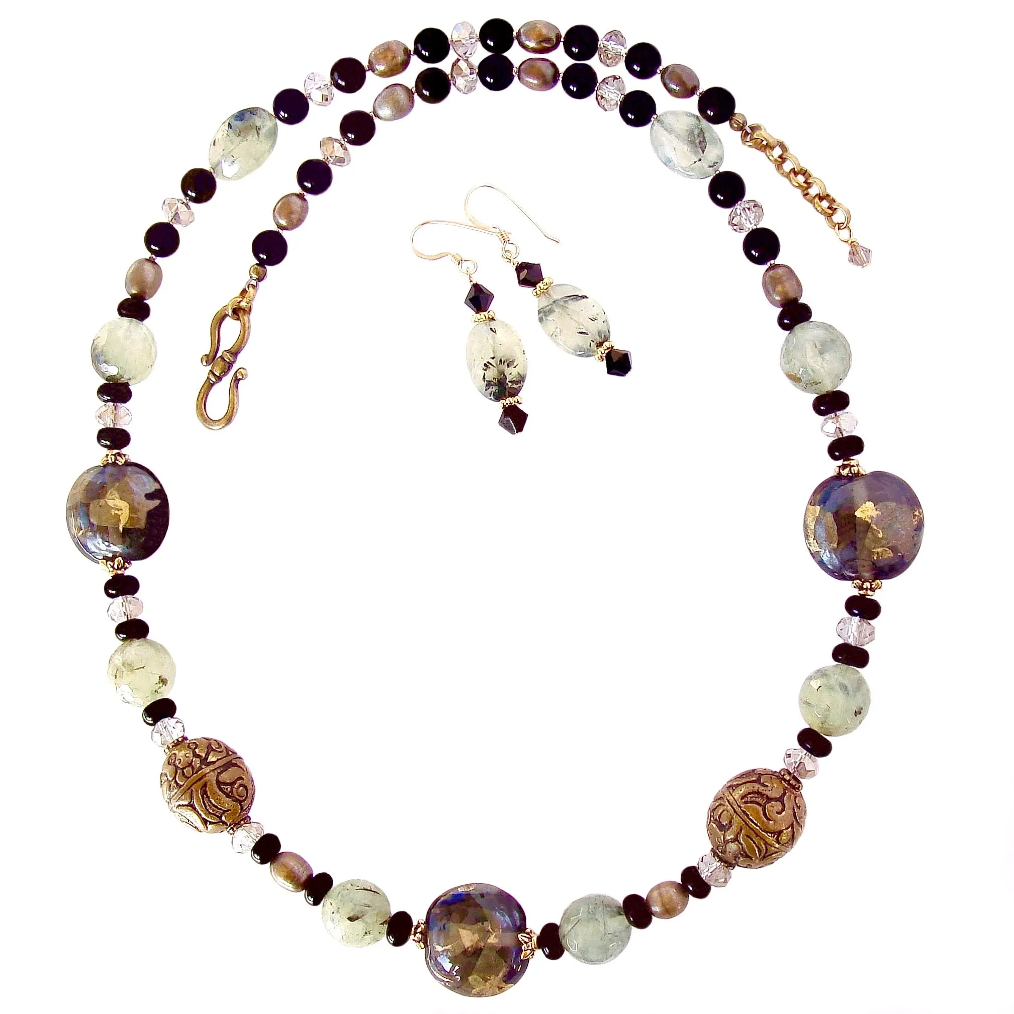 Kokoro: Asian Inspired Necklace with Art Glass and Gemstones