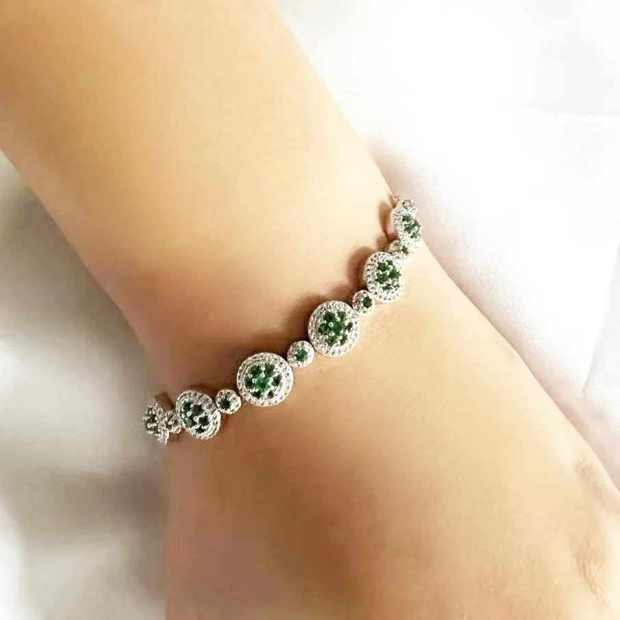 Lab Grown Emerald  White Halo Bracelet