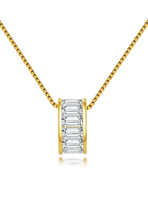 Large Barrel Necklace, .925 Sterling Silver Baguette Diamond Cubic Zirconia Waterproof Hypoallergenic Statement Necklace