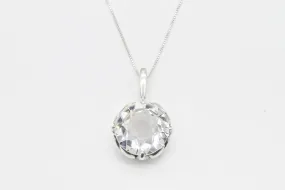 Large Topaz Necklace- Round Vintage Pendant - Real White Topaz Necklace