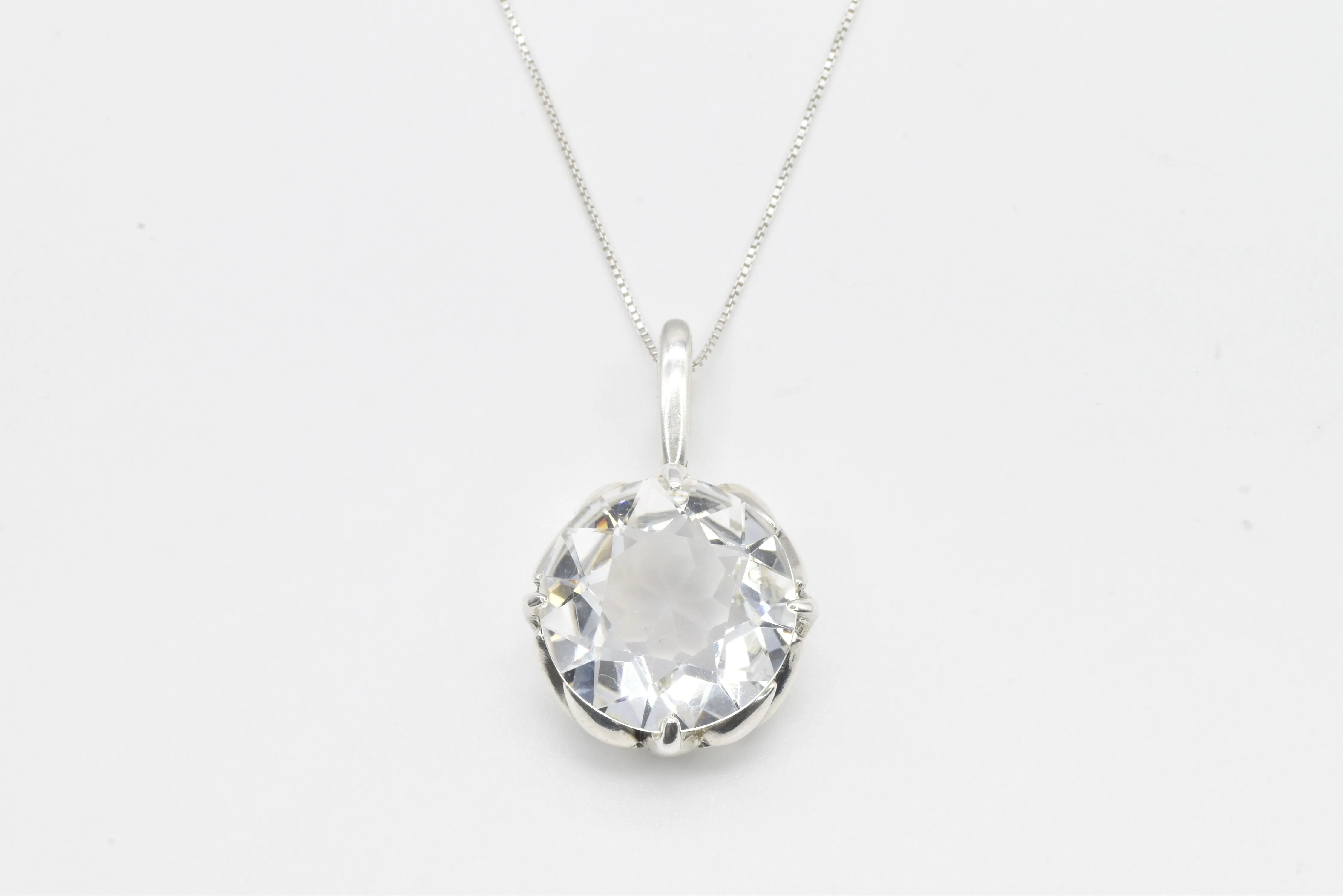 Large Topaz Necklace- Round Vintage Pendant - Real White Topaz Necklace