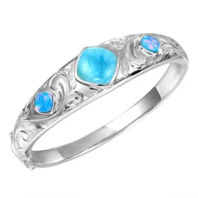 Larimar & Opal Engraved Scroll Bangle Bracelet by Alamea