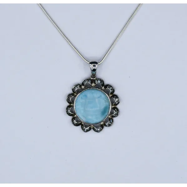 Larimar Sun Beach Pendant with Blue Topaz Stones - Only One Piece Created