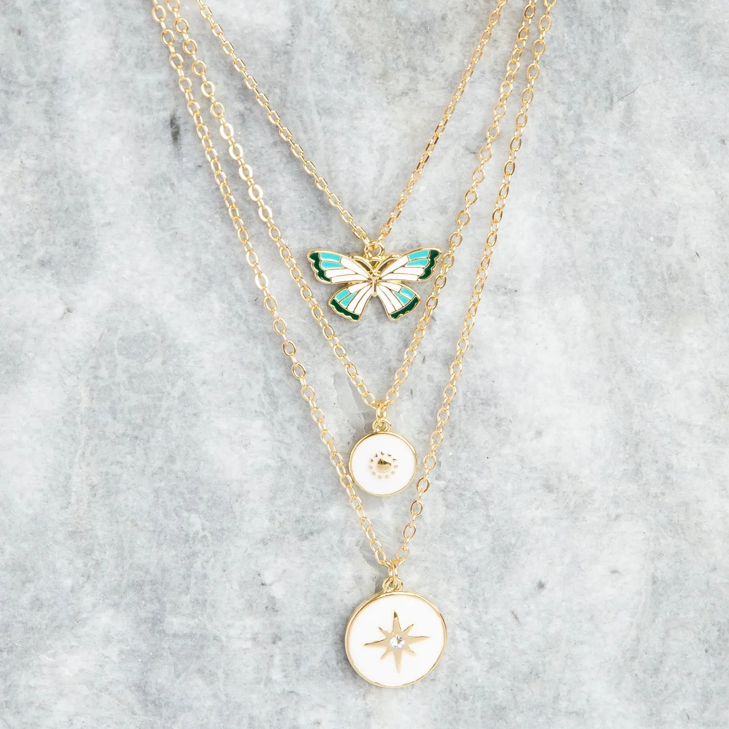 layered enamel charm necklace