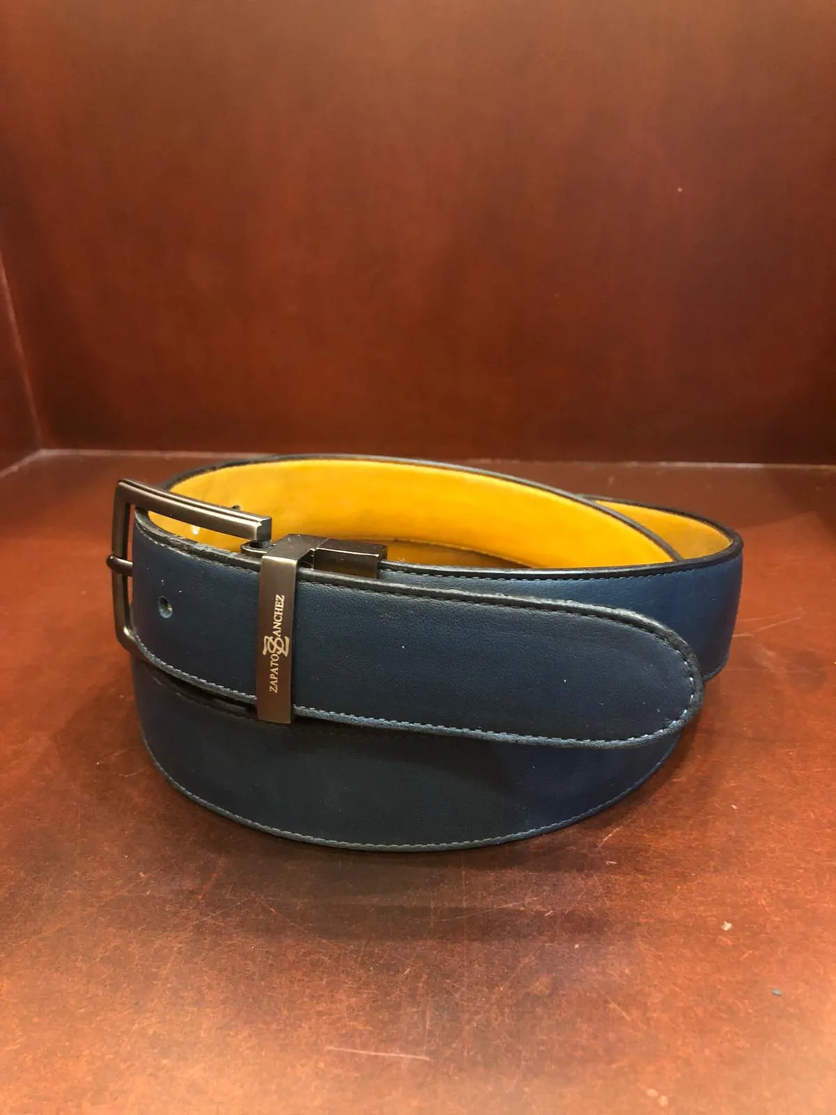 Leather Belt Blue 1.5 inches wide up to oversized measurements long