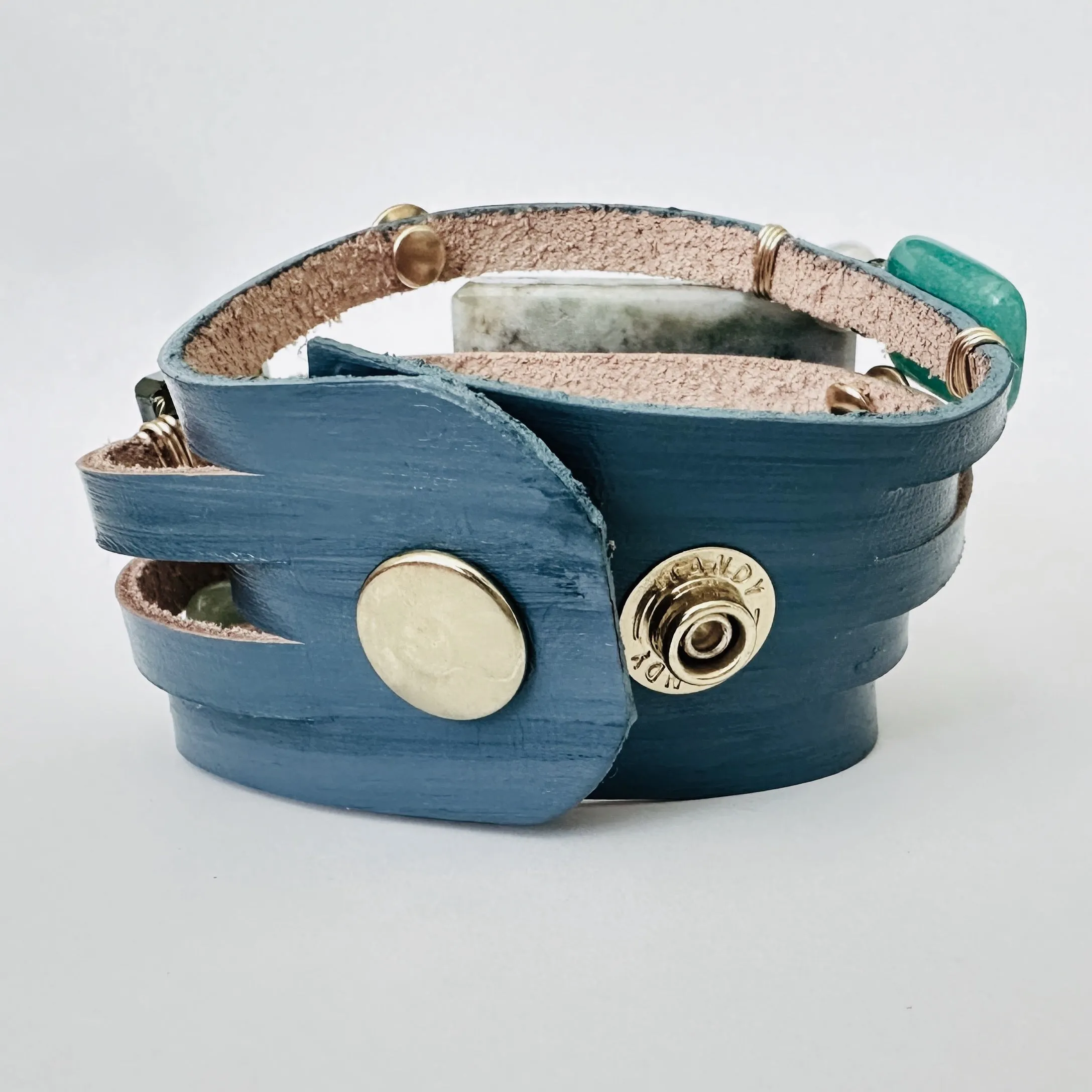 Leather Cuff Bracelet With Blue Stone