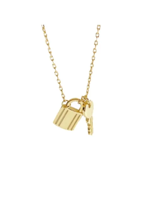 Lock Key Charm Necklace, 18k Gold Plated, .925 Sterling Silver Everyday Dainty Necklace