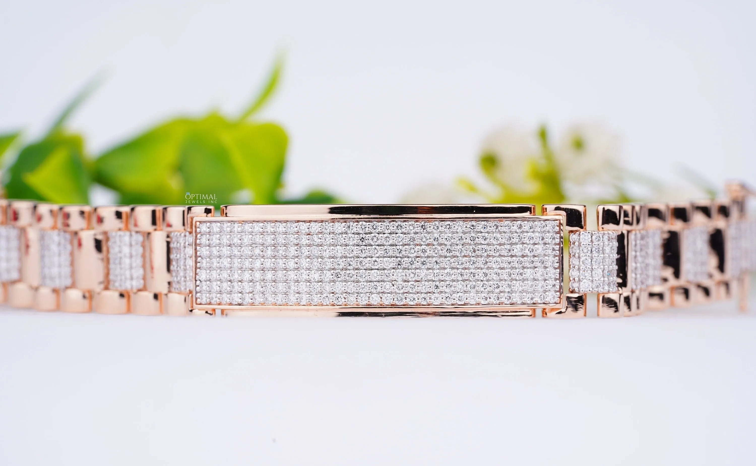 Luxurious Rose Gold Men's Diamond Bracelet, 2.00 Ctw Lab Grown Pave