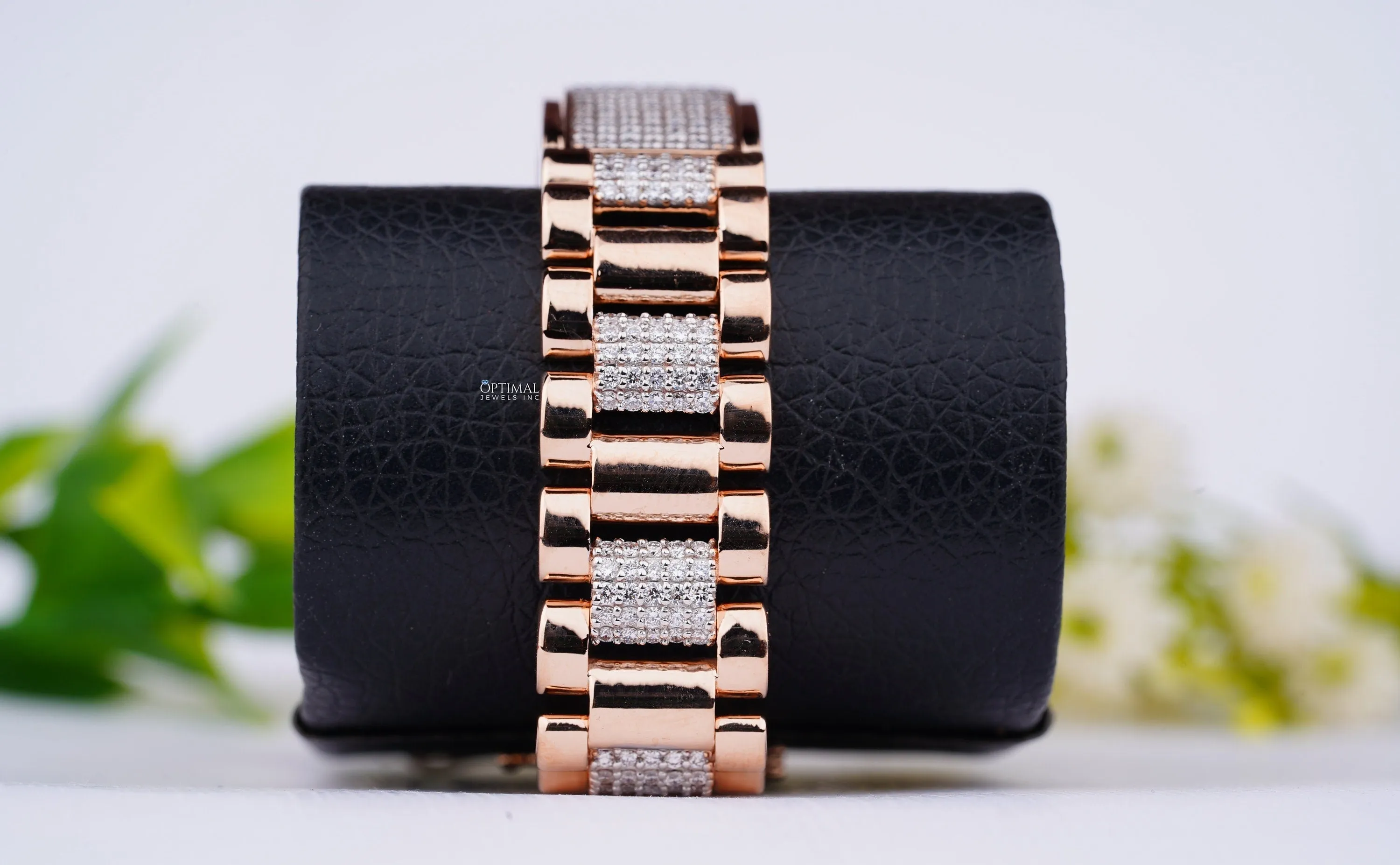 Luxurious Rose Gold Men's Diamond Bracelet, 2.00 Ctw Lab Grown Pave