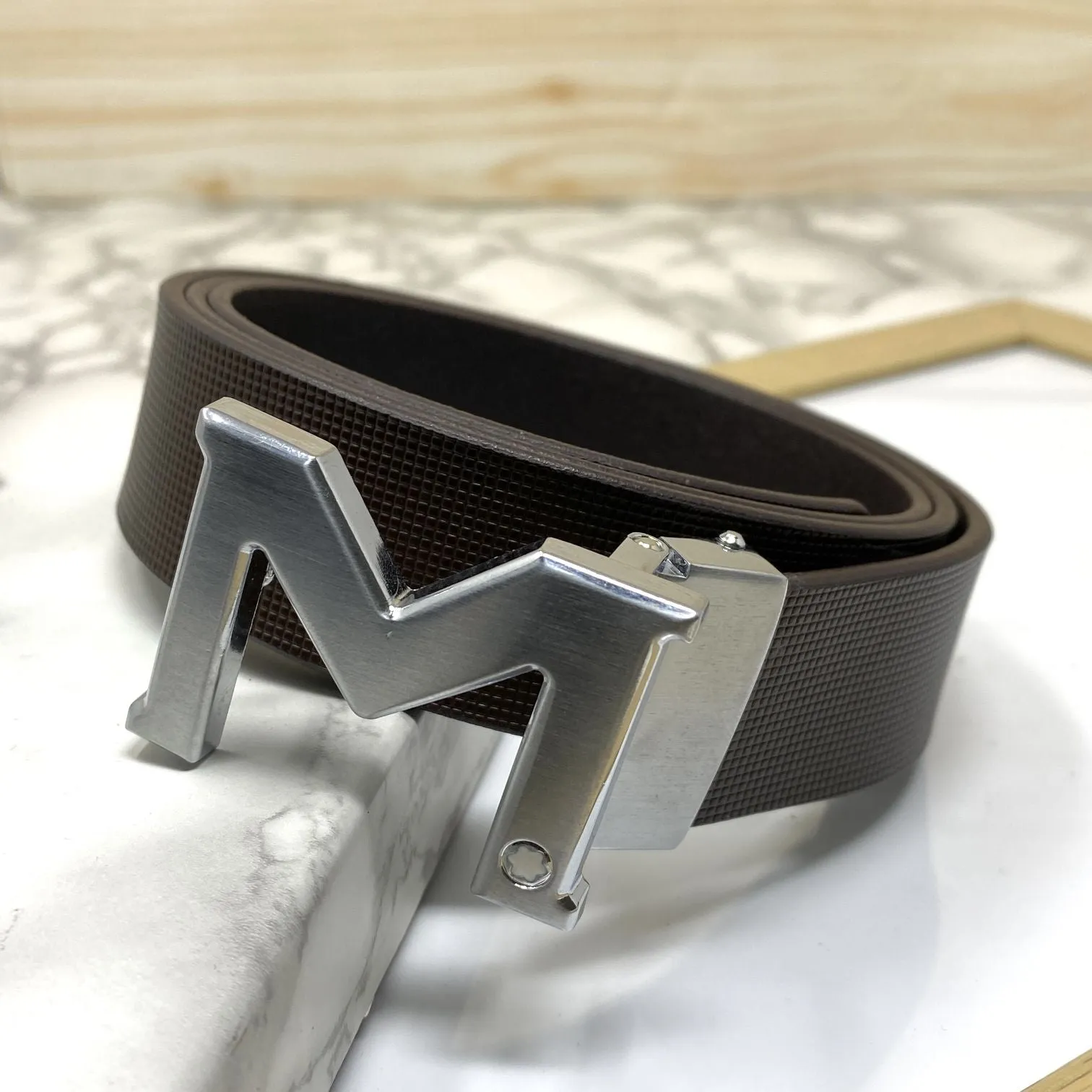 M-Pattern Leather Strap Belt -JonasParamount