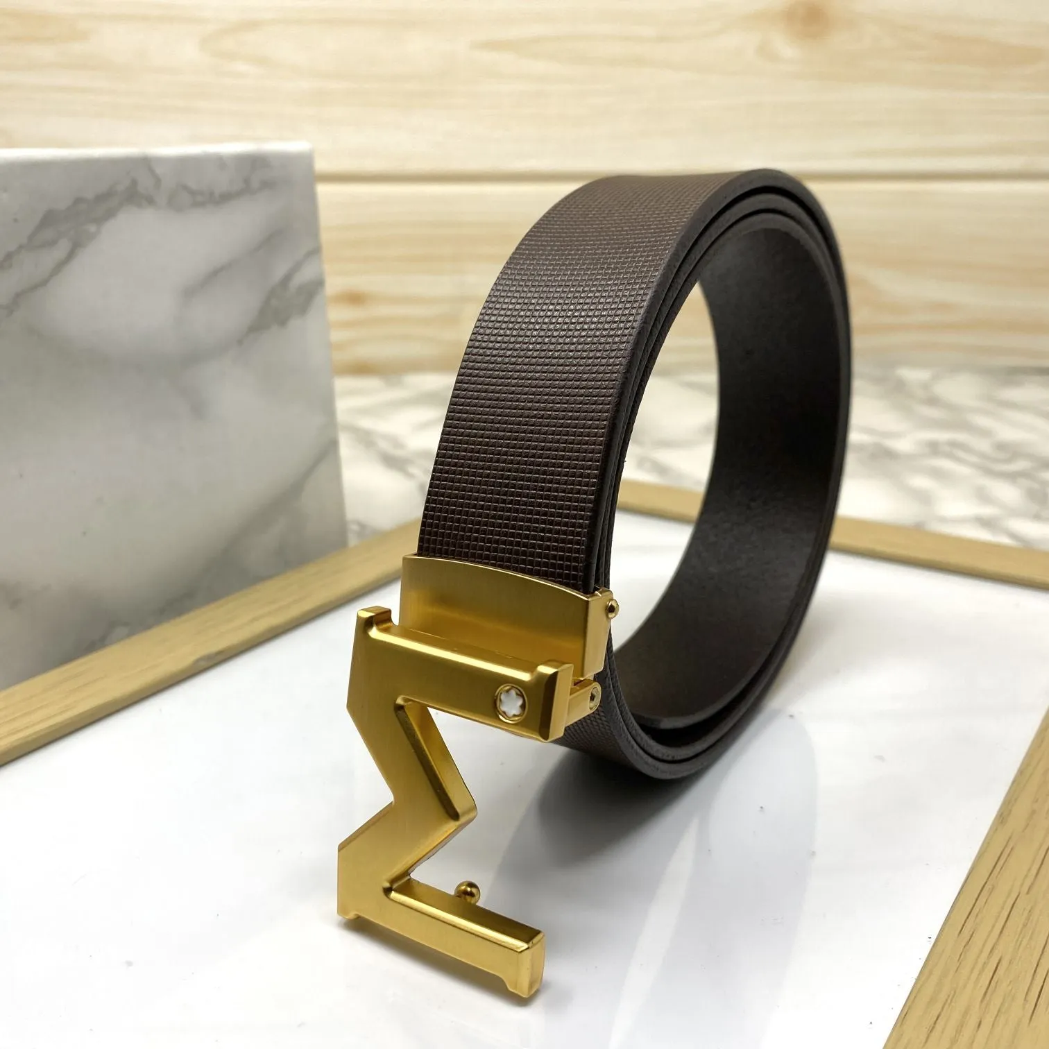 M-Pattern Leather Strap Belt -JonasParamount