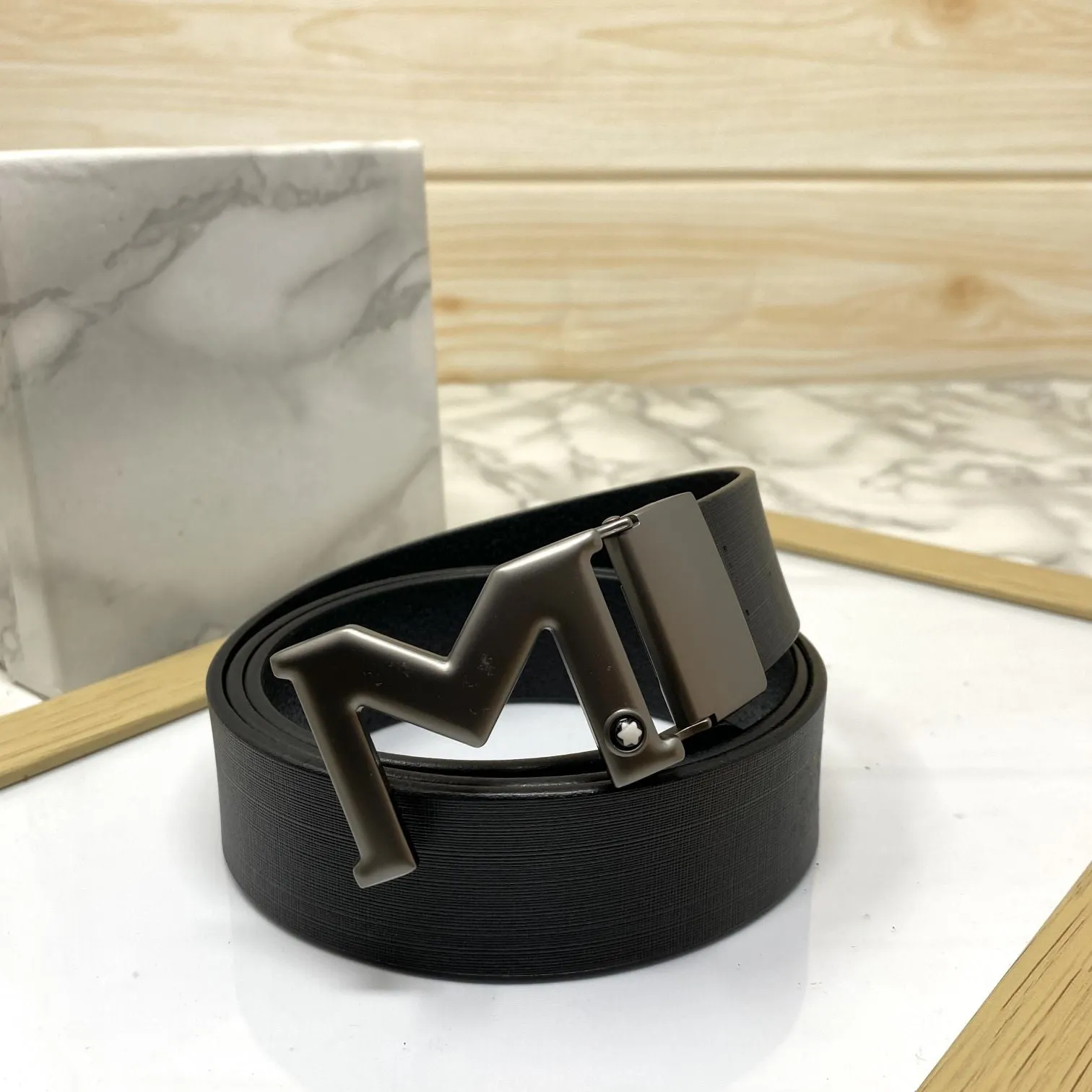 M-Pattern Leather Strap Belt -JonasParamount