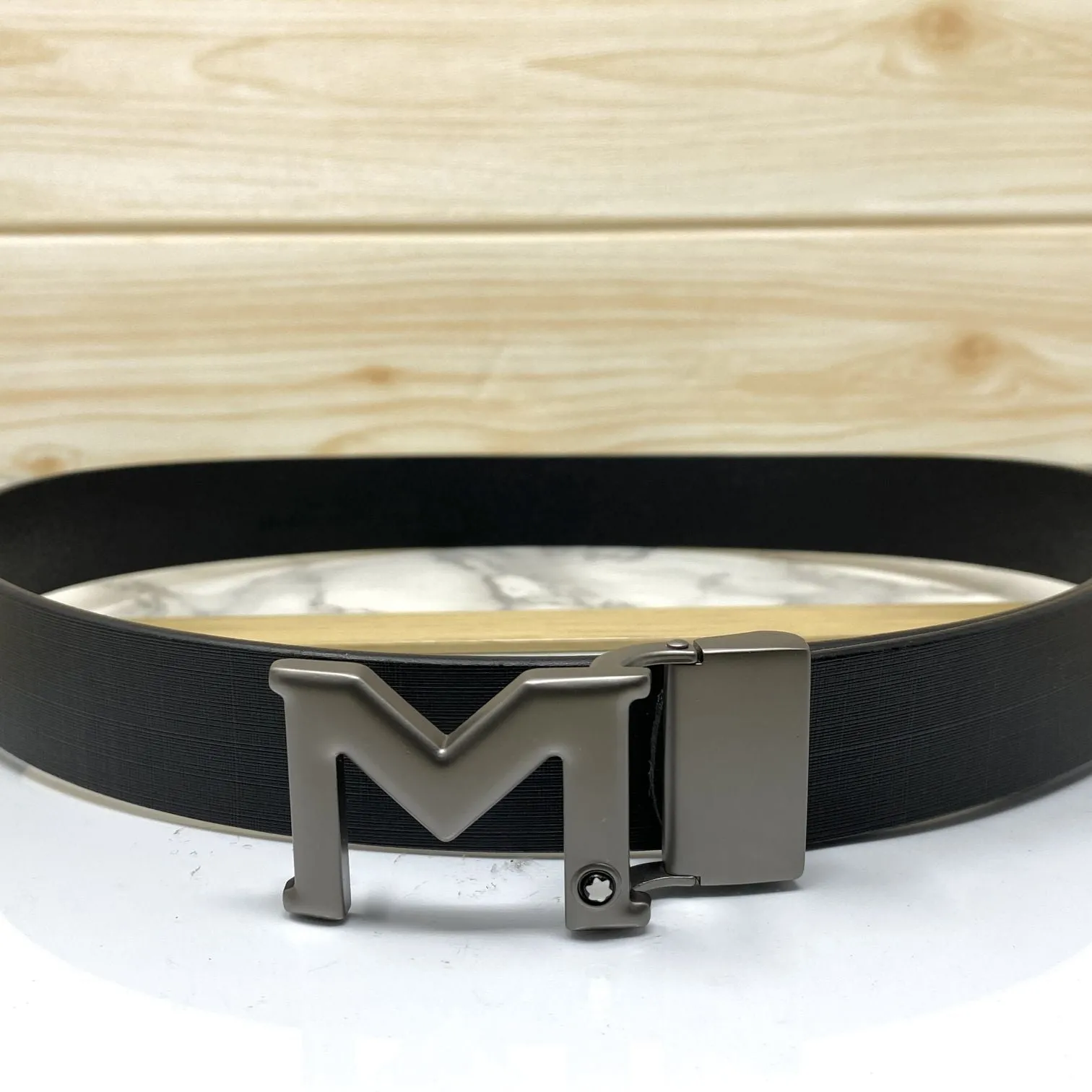 M-Pattern Leather Strap Belt -JonasParamount