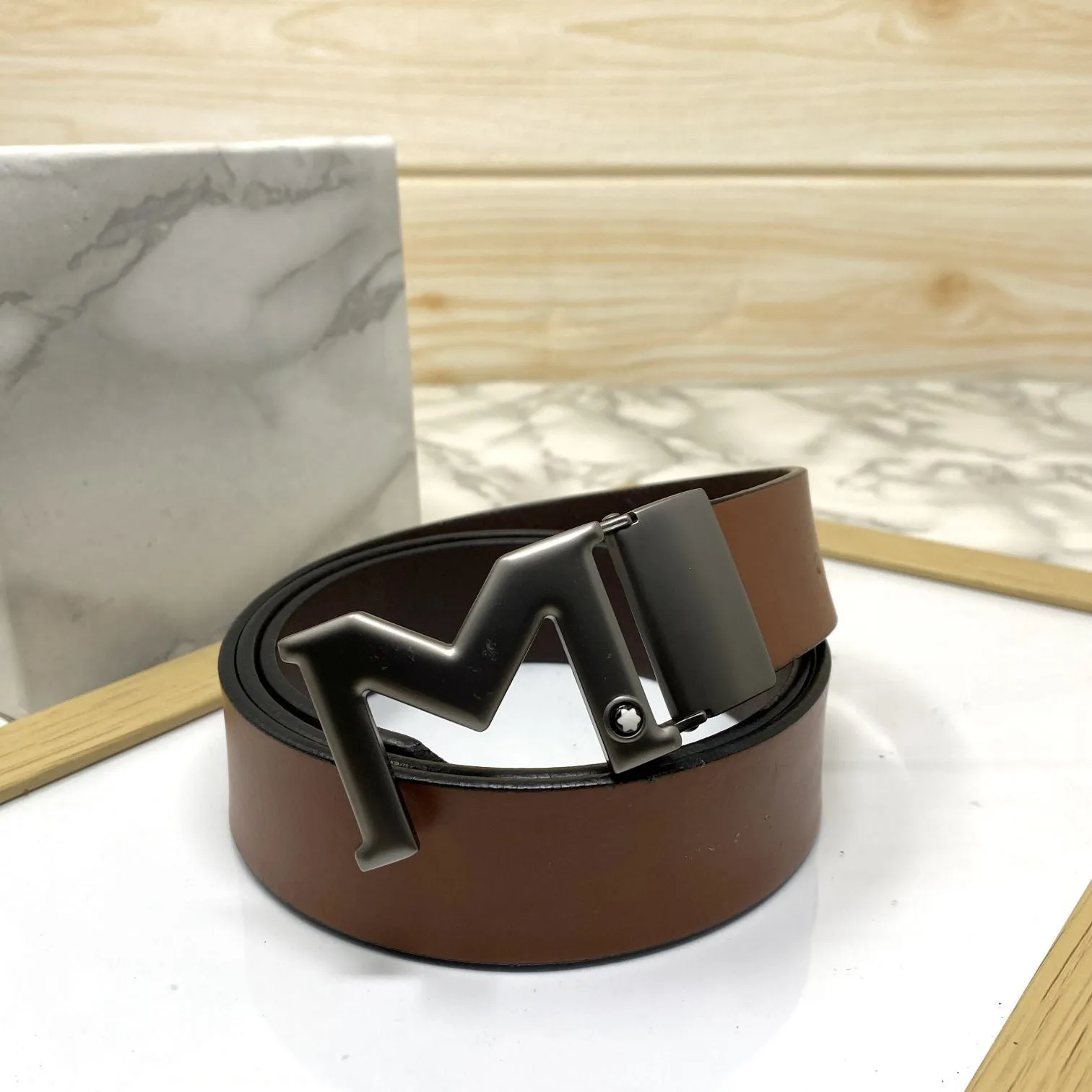 M-Pattern Leather Strap Belt -JonasParamount