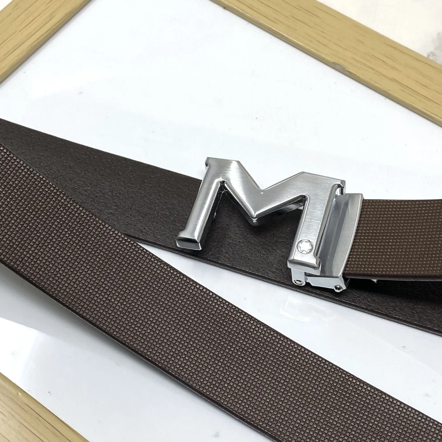 M-Pattern Leather Strap Belt -JonasParamount