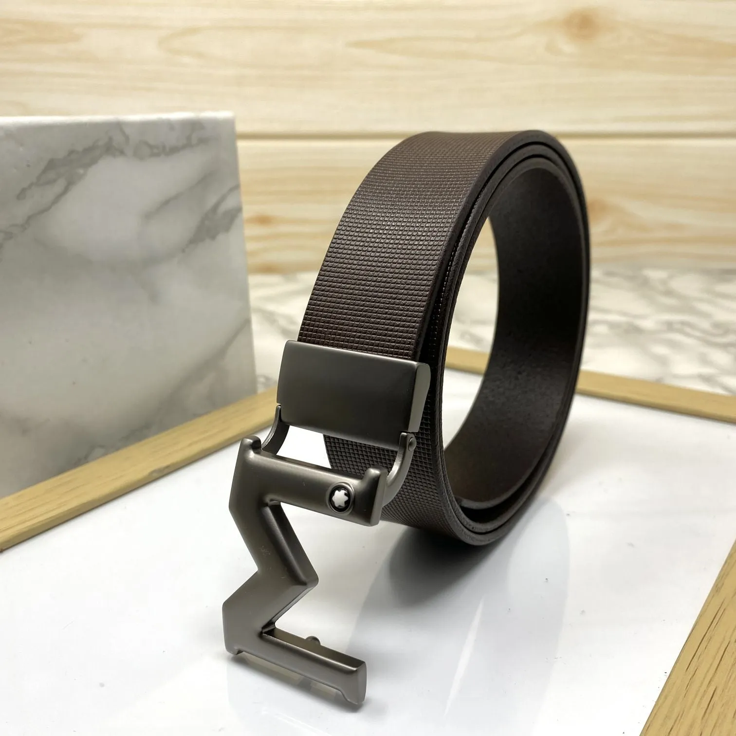 M-Pattern Leather Strap Belt -JonasParamount