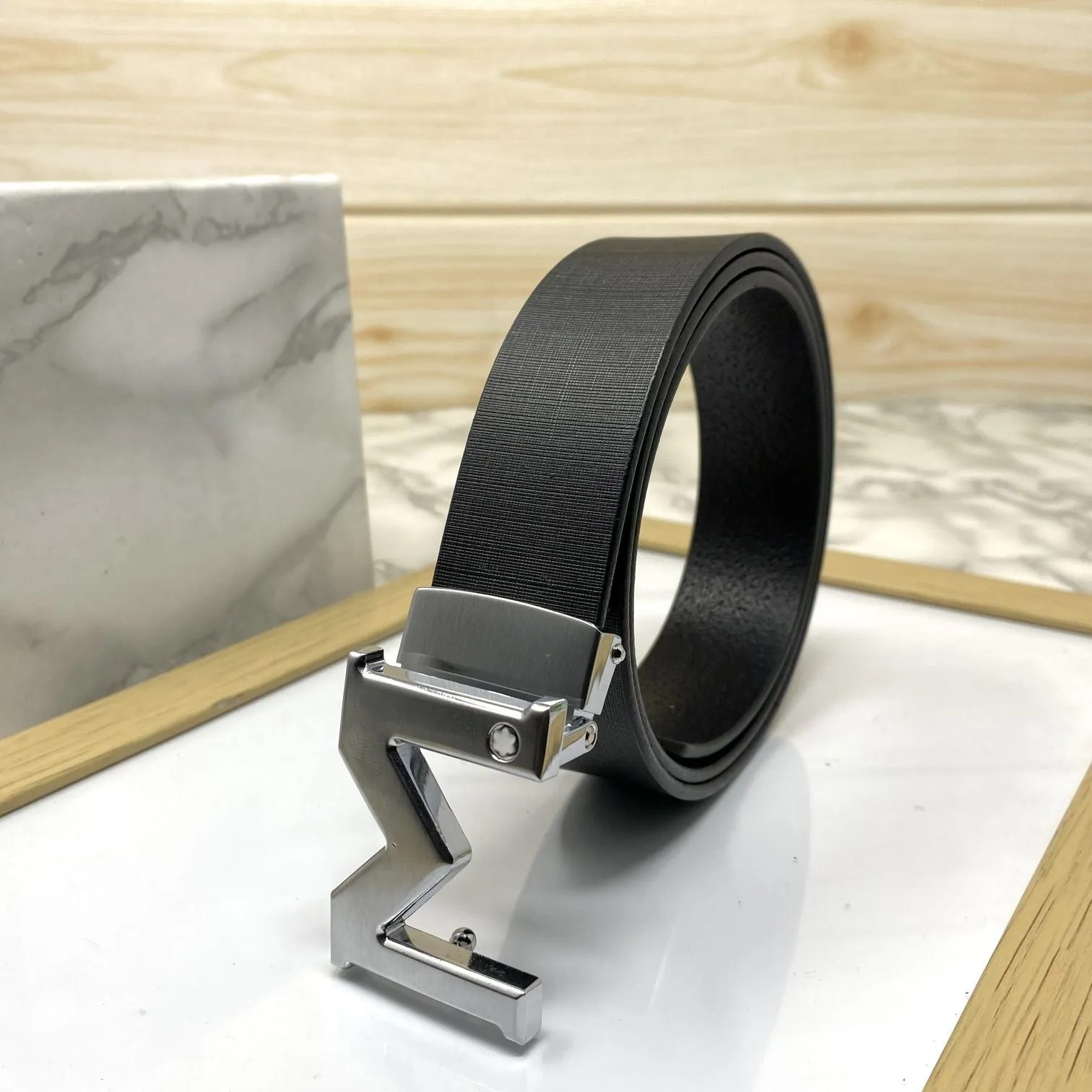 M-Pattern Leather Strap Belt -JonasParamount