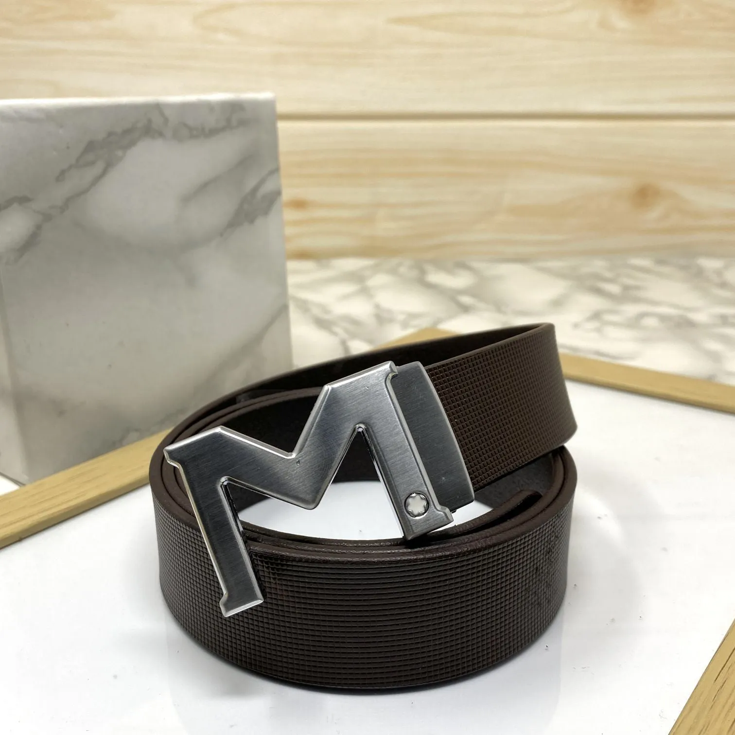 M-Pattern Leather Strap Belt -JonasParamount