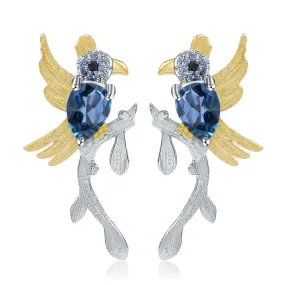 Magpie Design 925 Silver Natural London Blue Topaz Earrings for Women