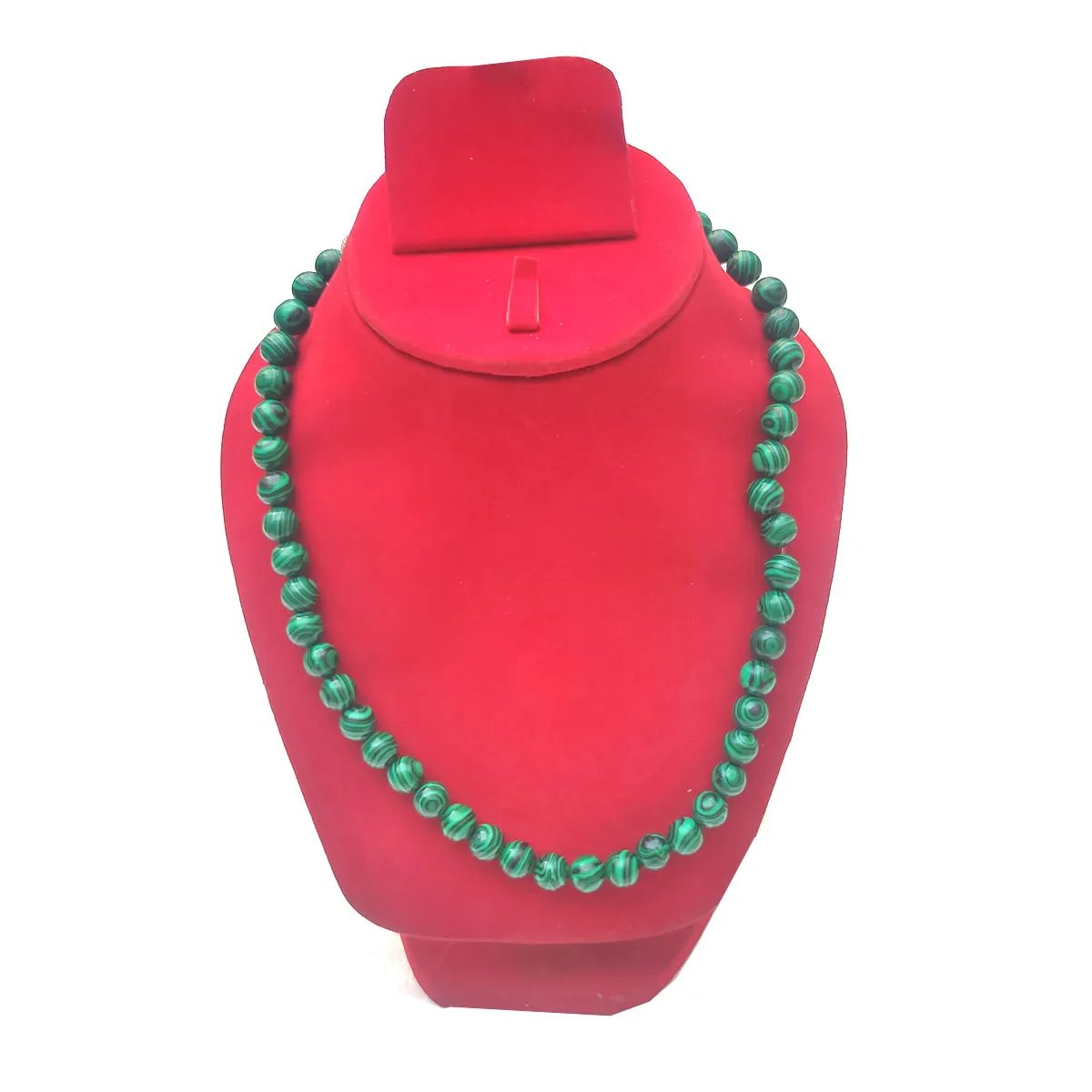 Malachite Crystal Round Beads Necklace 15 Inches, 8mm Beads (Semi-Precious Mala)