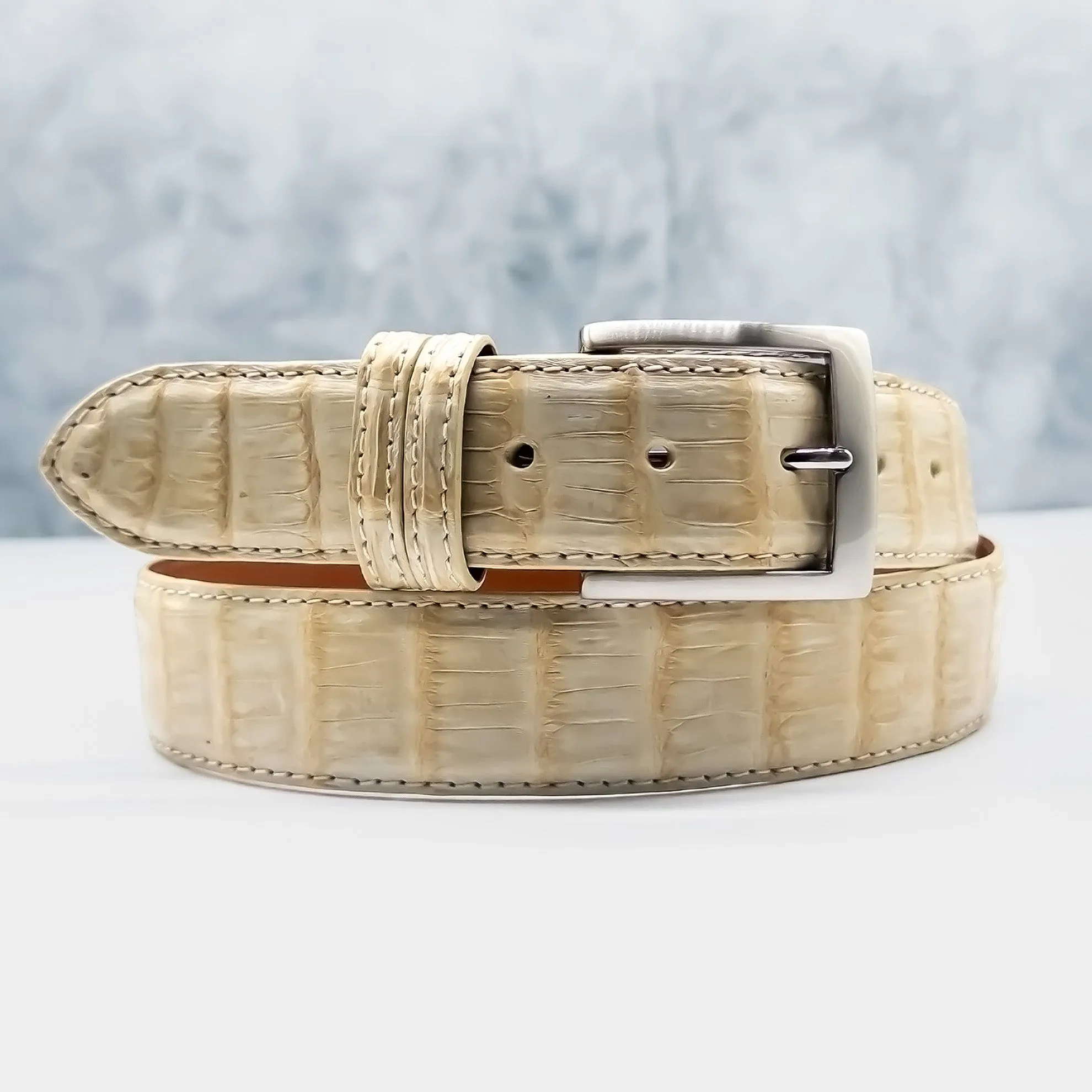 Matte Caiman Tail Belt: Ivory