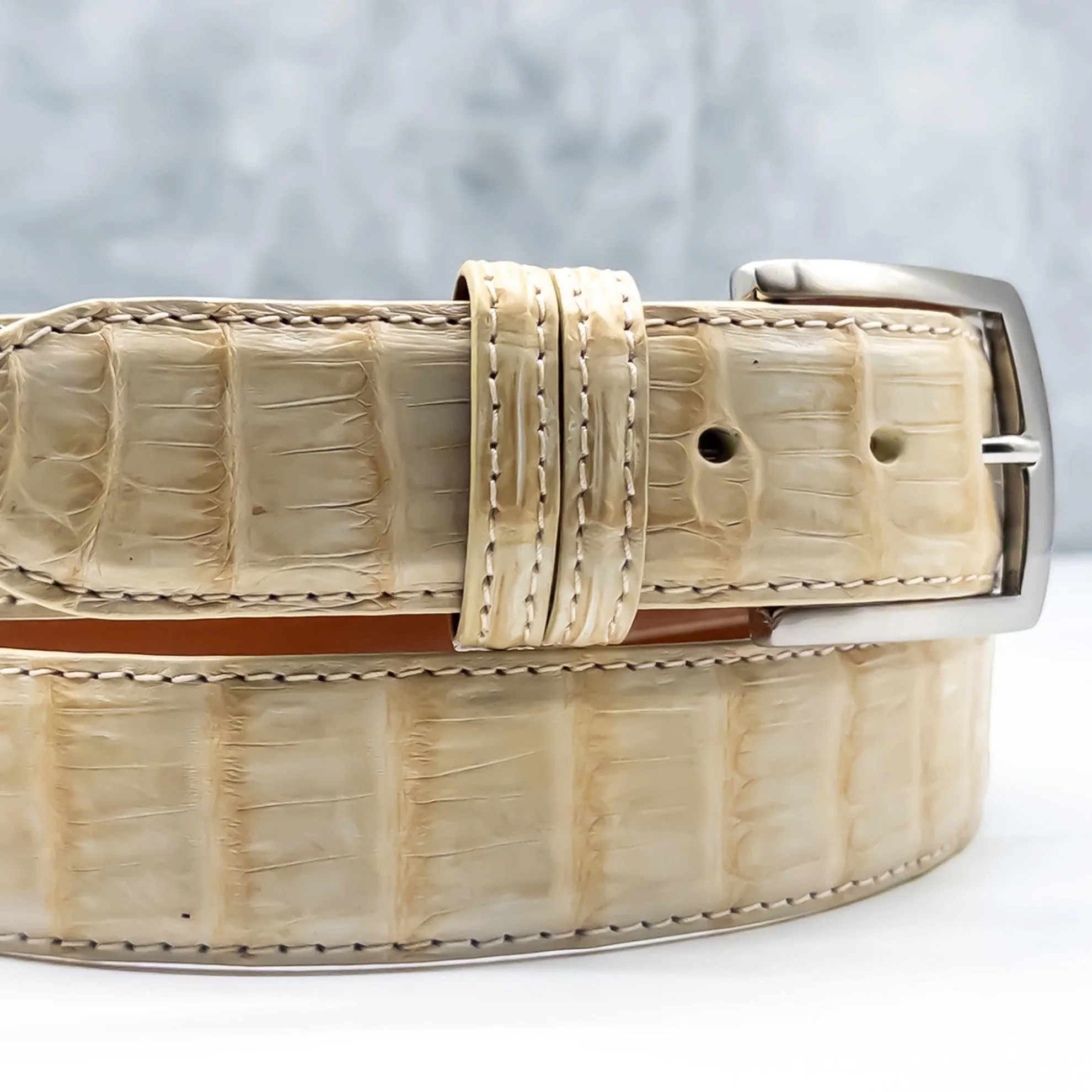 Matte Caiman Tail Belt: Ivory