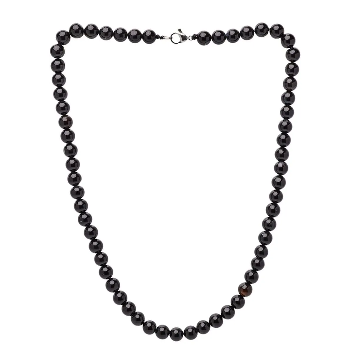 Mens Beaded Necklace – Handmade 8mm Black Onyx Gemstone Necklace for Women and Men