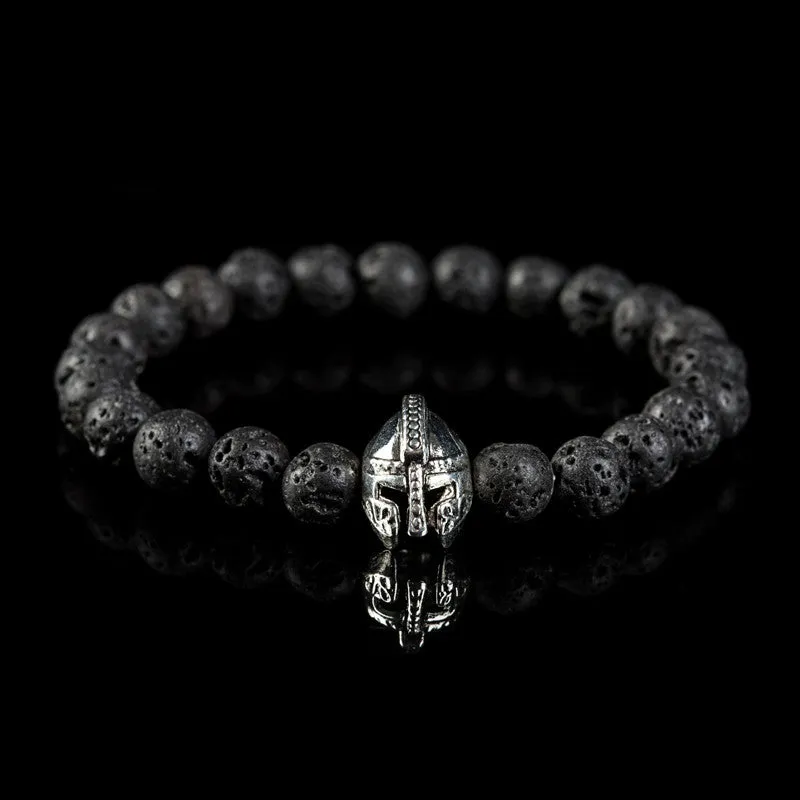 Men's bracelet elastic rope volcanic rock bracelet pulsera silver helmet bracelets pulseras femmininas bijoux