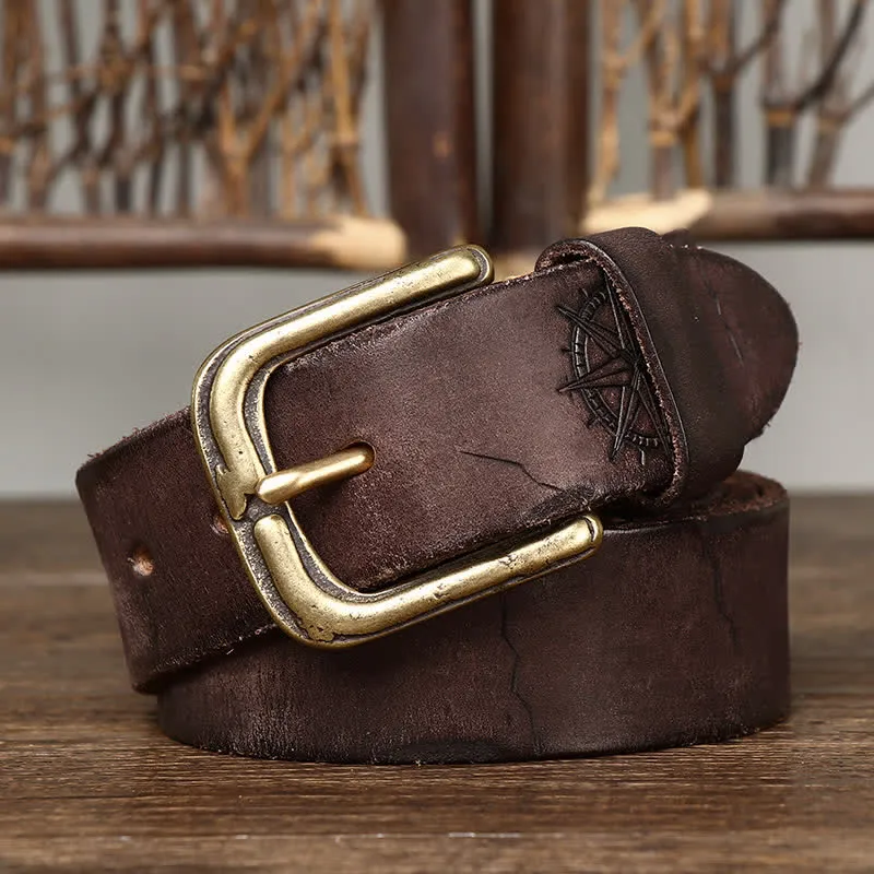 Men's Distressed Embossed Rudder Pattern Leather Belt