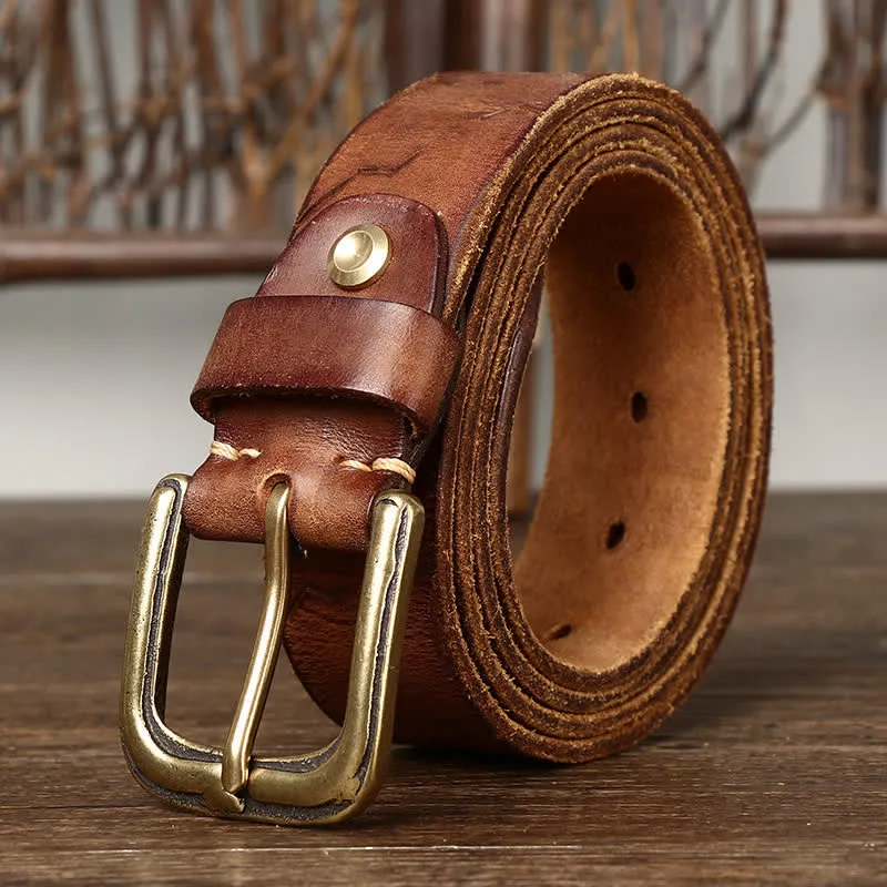 Men's Distressed Embossed Rudder Pattern Leather Belt