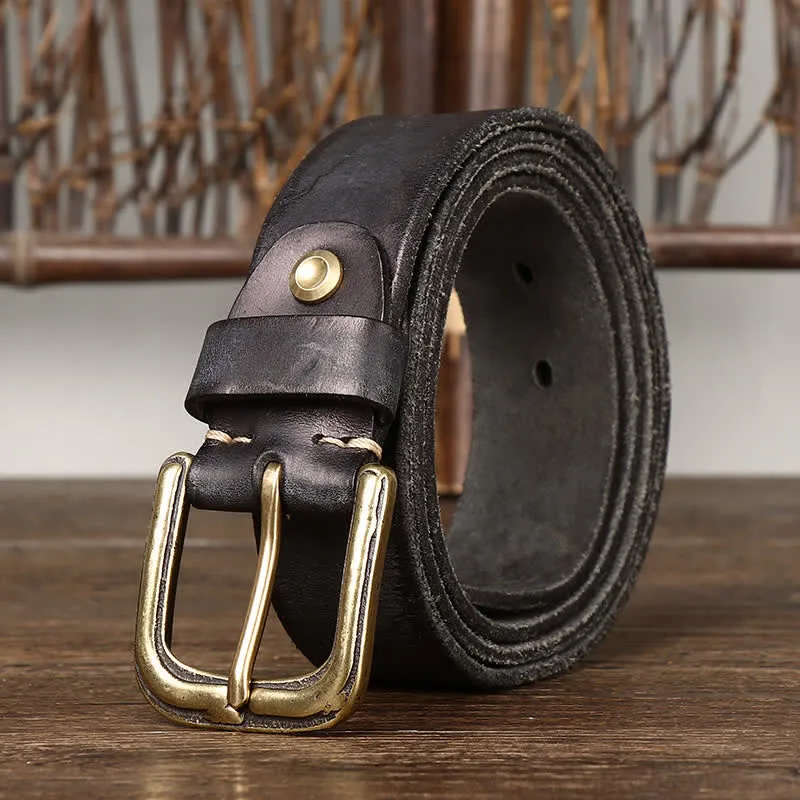 Men's Distressed Embossed Rudder Pattern Leather Belt