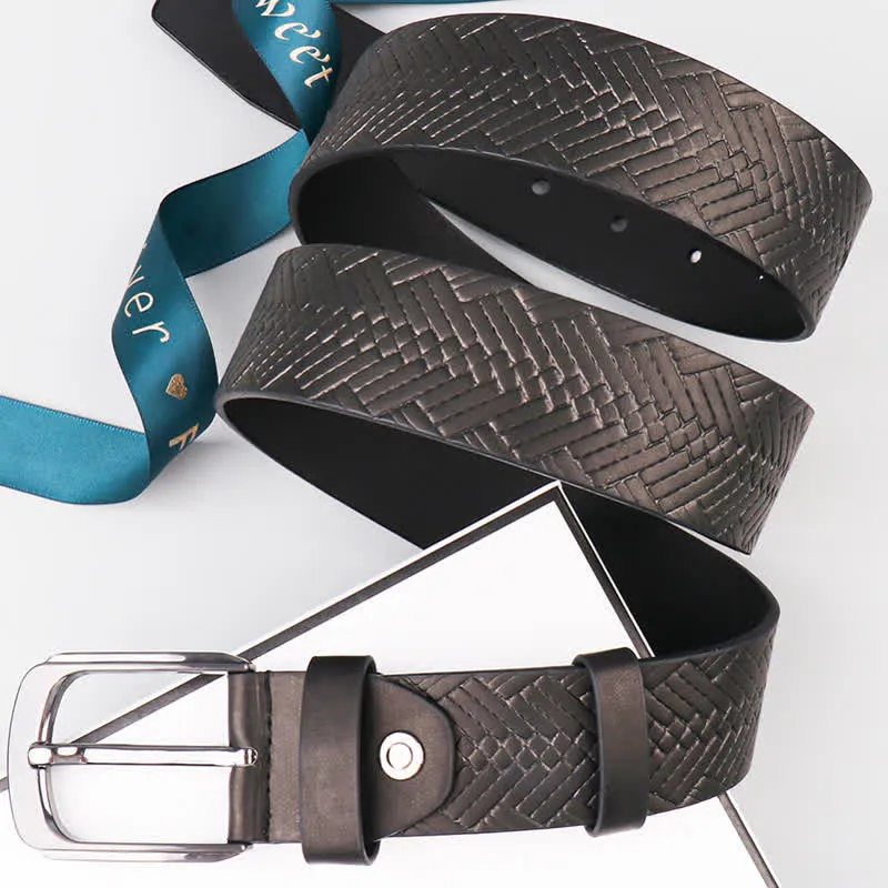 Men's Luxury Black Woven Embossed Leather Belt