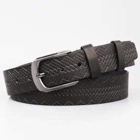 Men's Luxury Black Woven Embossed Leather Belt