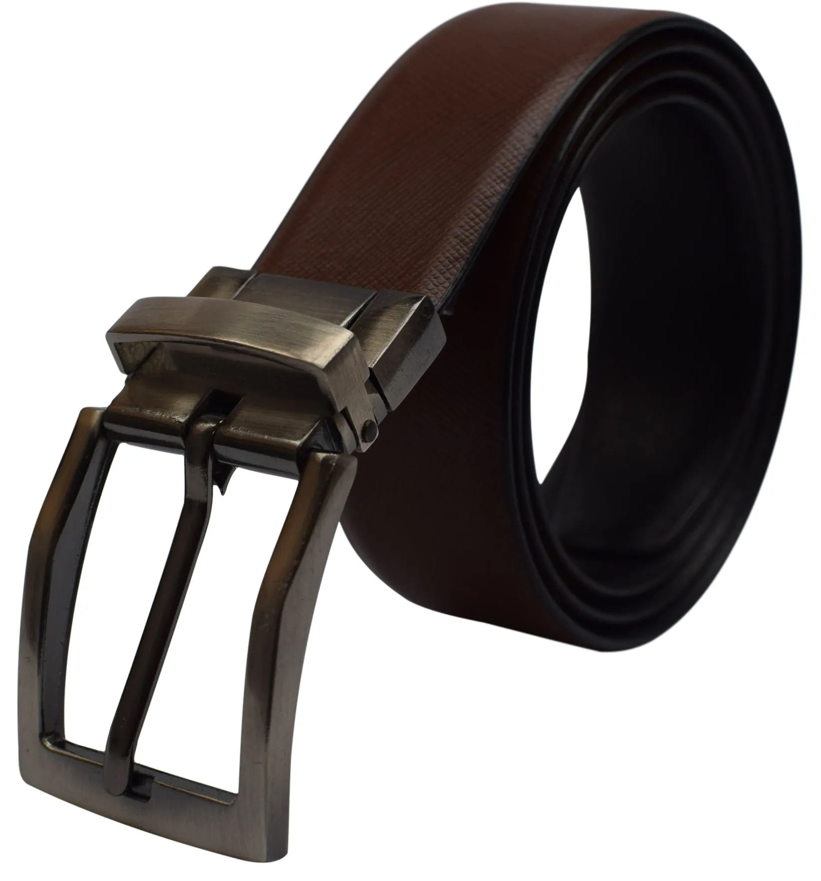 Men's Reversible Leather Belt 1.4" Wide Black & Brown Rotating Buckle Classic Style Dress Belt Jean Belt For Men