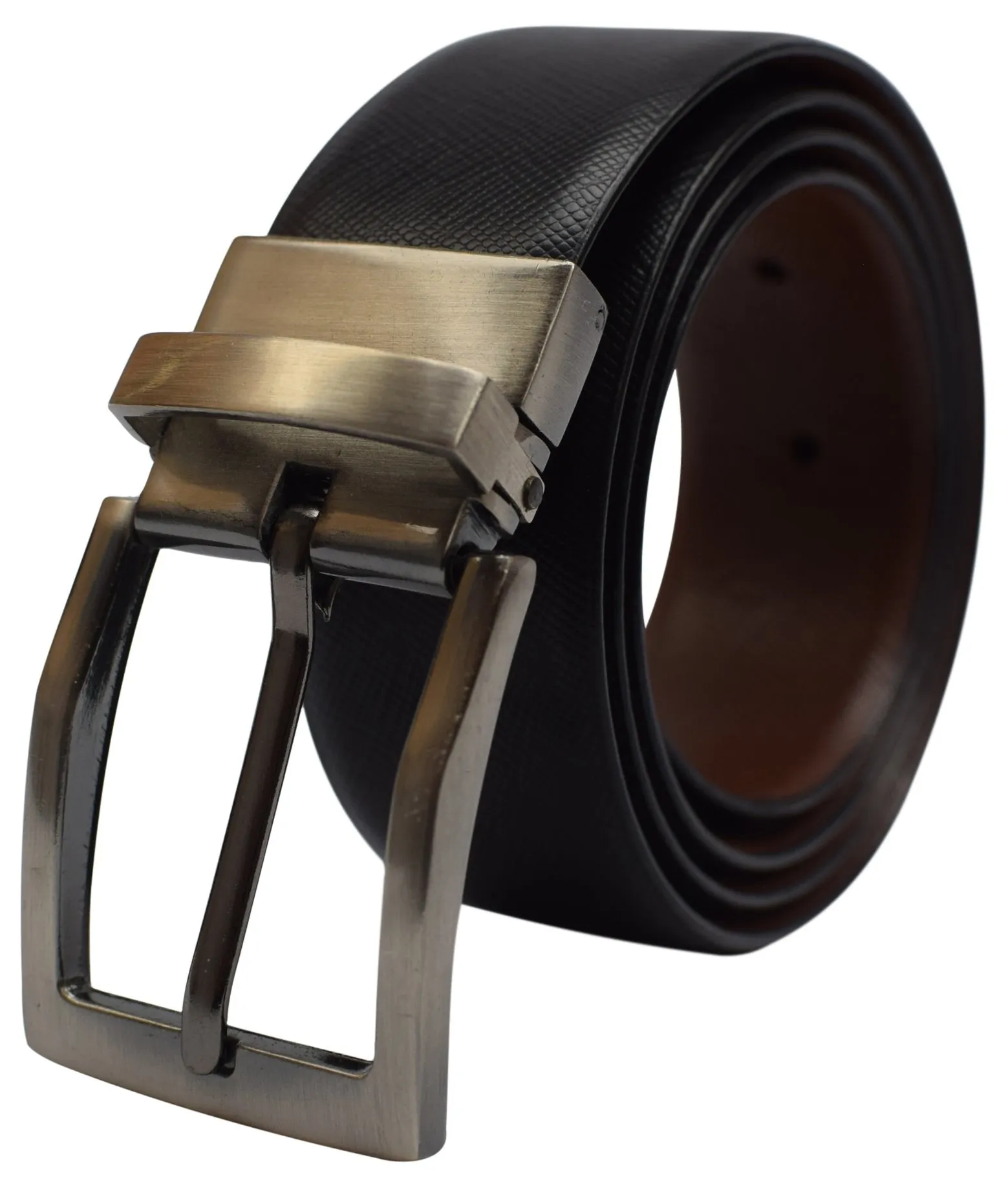 Men's Reversible Leather Belt 1.4" Wide Black & Brown Rotating Buckle Classic Style Dress Belt Jean Belt For Men