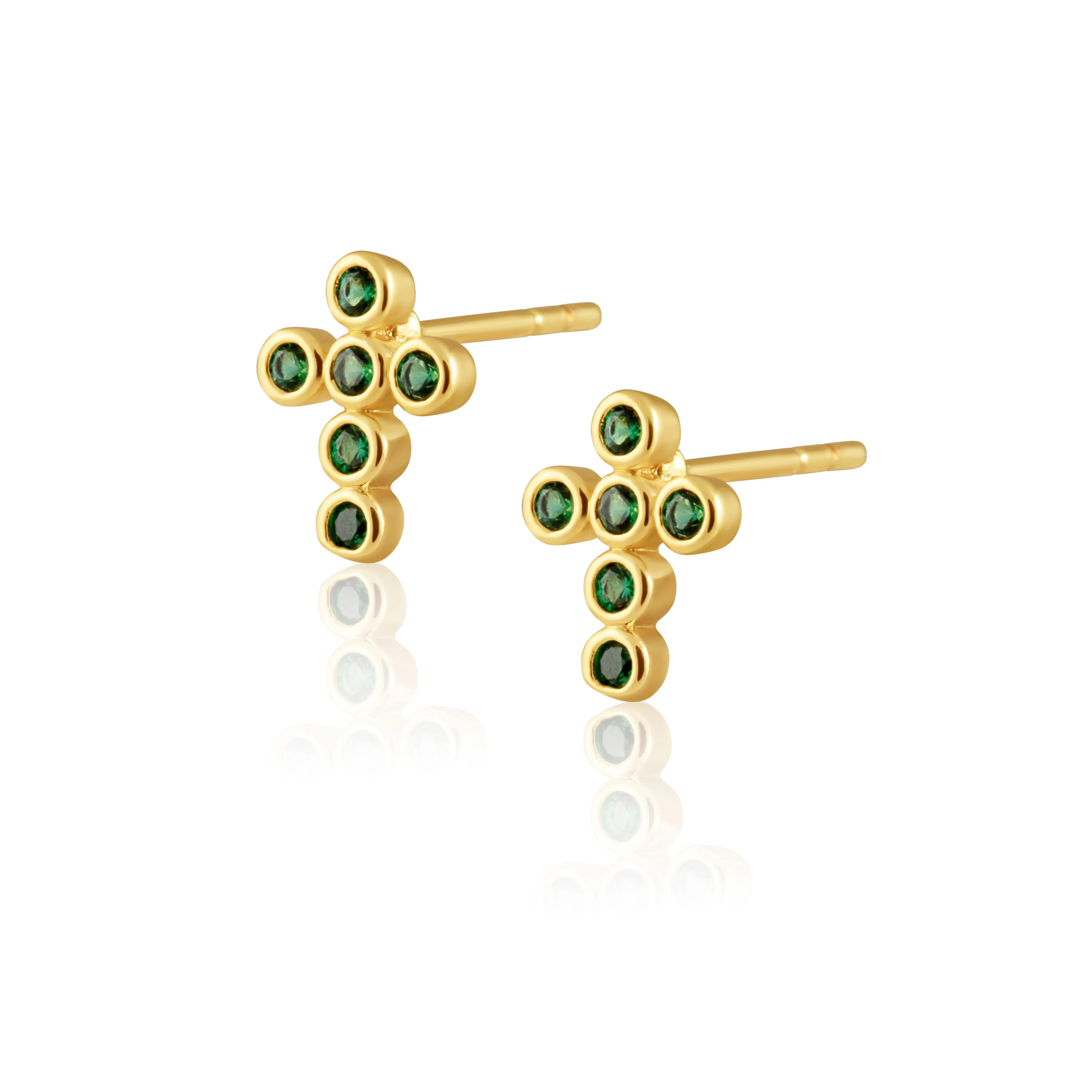 Mimi Cross Studs - Emerald