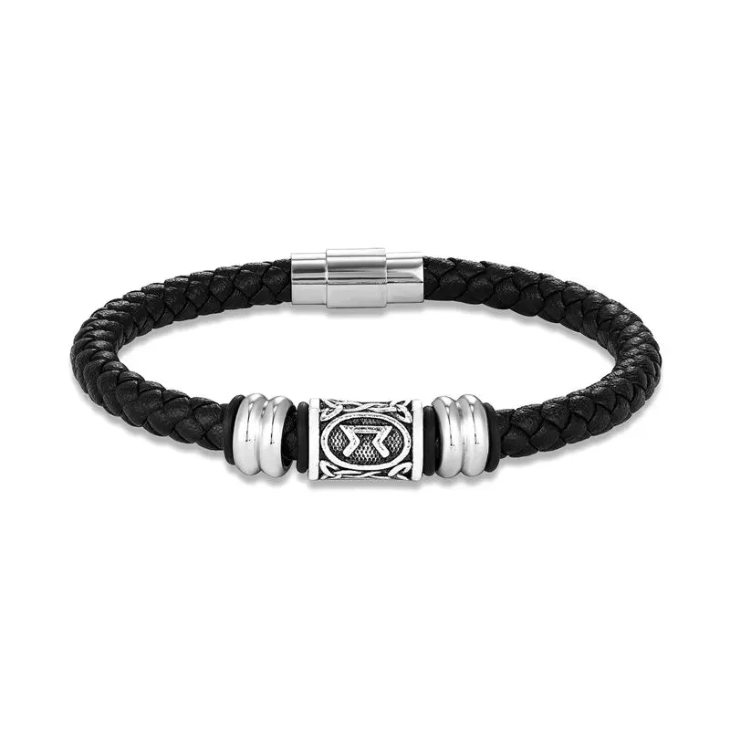 MKENDN Personalized Norse Viking Runes Amulet Bracelet Leather Wristband With Futhark Rune Bead In Your Choice Viking Jewelry