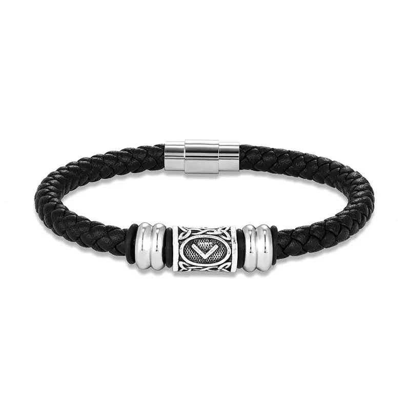 MKENDN Personalized Norse Viking Runes Amulet Bracelet Leather Wristband With Futhark Rune Bead In Your Choice Viking Jewelry